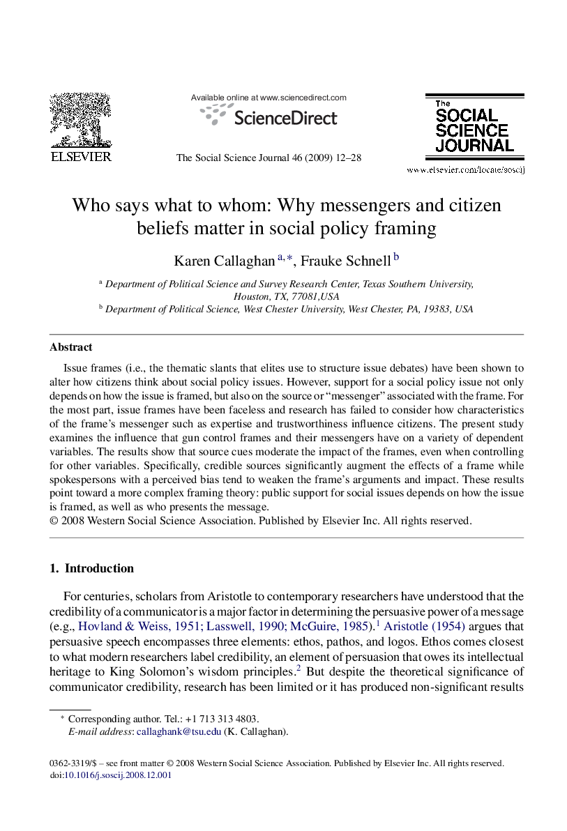 Who says what to whom: Why messengers and citizen beliefs matter in social policy framing