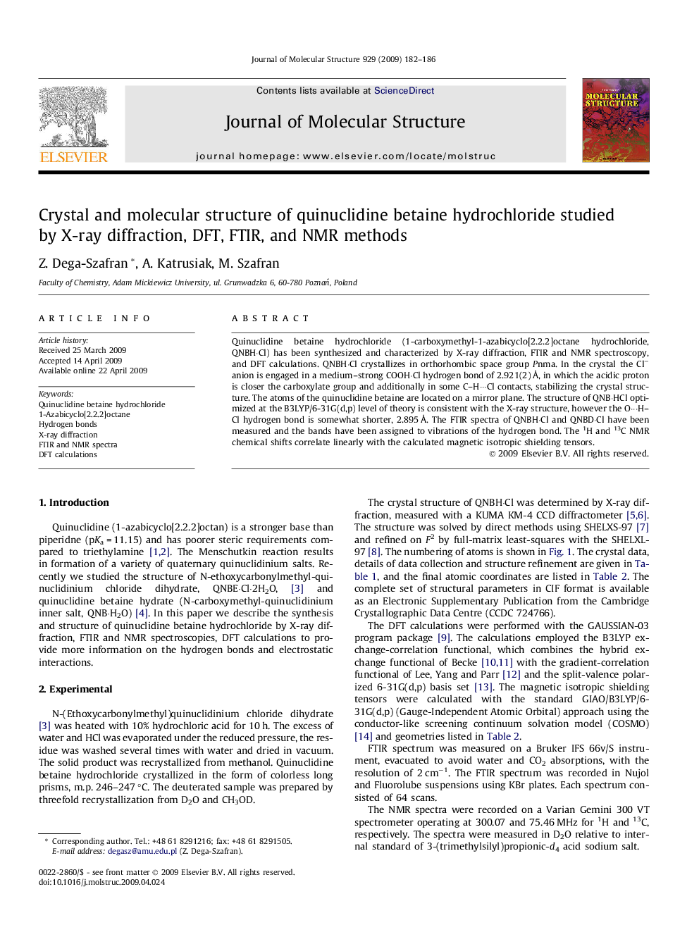 Crystal and molecular structure of quinuclidine betaine hydrochloride studied by X-ray diffraction, DFT, FTIR, and NMR methods