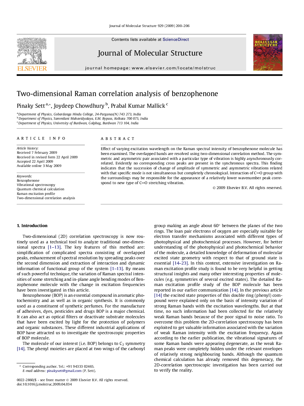 Two-dimensional Raman correlation analysis of benzophenone