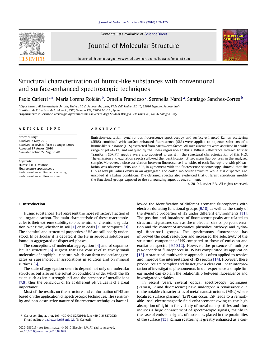 Structural characterization of humic-like substances with conventional and surface-enhanced spectroscopic techniques