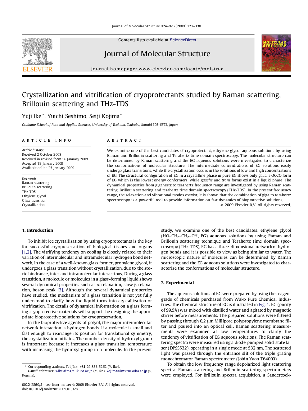 Crystallization and vitrification of cryoprotectants studied by Raman scattering, Brillouin scattering and THz-TDS