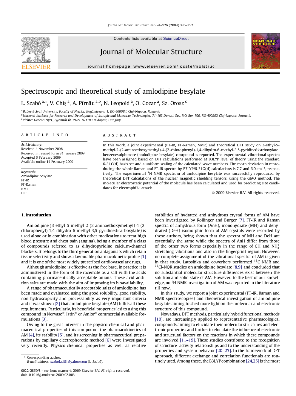 Spectroscopic and theoretical study of amlodipine besylate