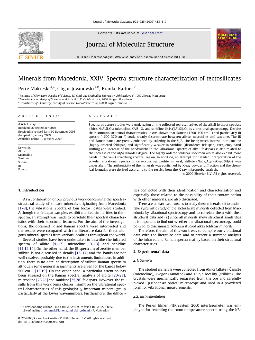 Minerals from Macedonia. XXIV. Spectra-structure characterization of tectosilicates