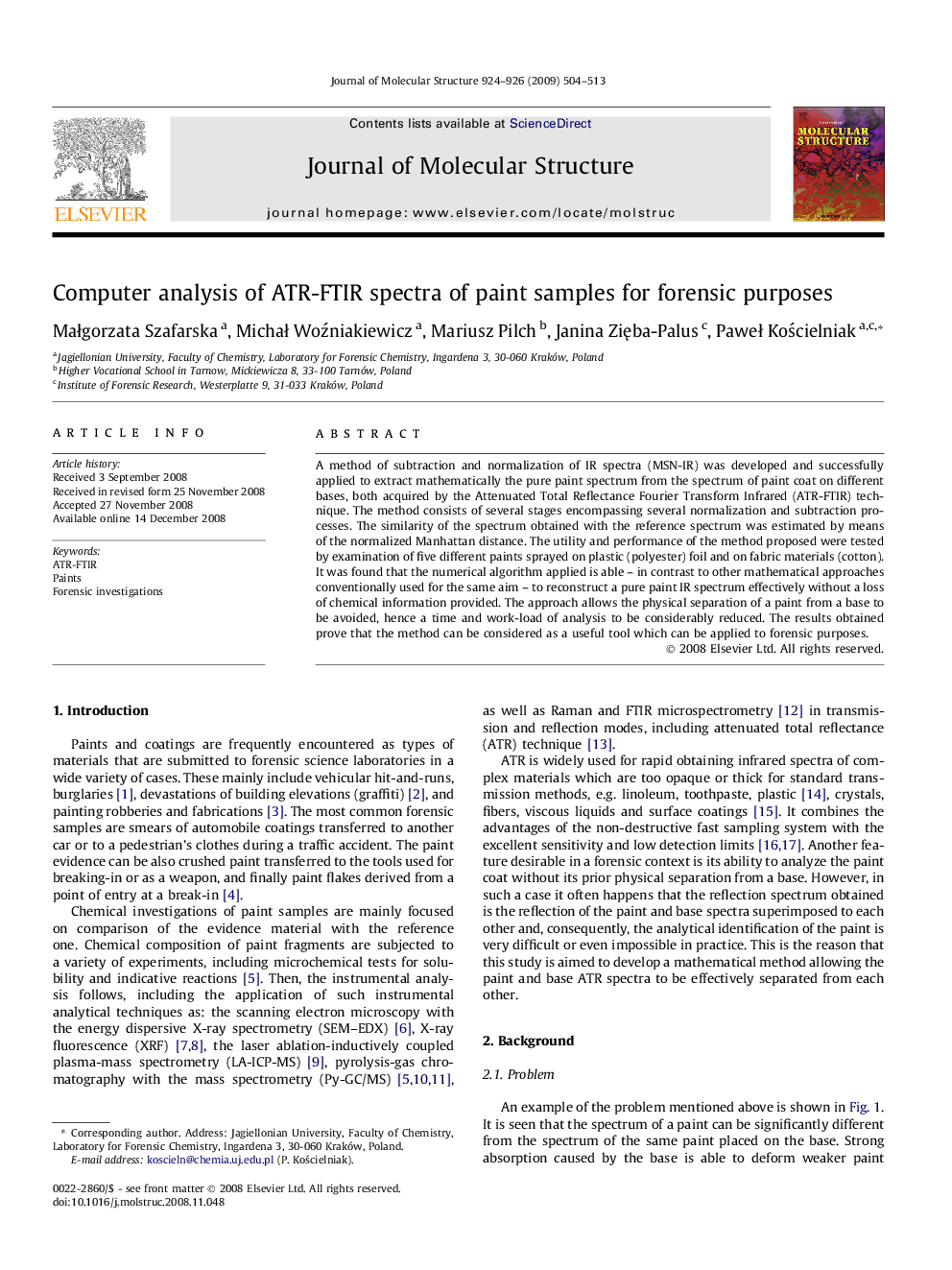 Computer analysis of ATR-FTIR spectra of paint samples for forensic purposes