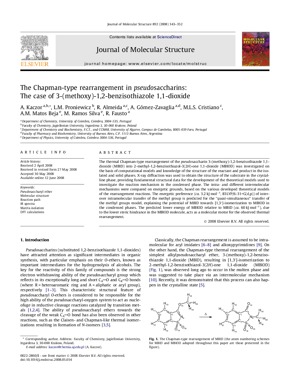 The Chapman-type rearrangement in pseudosaccharins: The case of 3-(methoxy)-1,2-benzisothiazole 1,1-dioxide