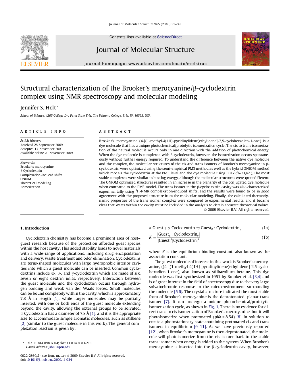 Structural characterization of the Brooker’s merocyanine/β-cyclodextrin complex using NMR spectroscopy and molecular modeling