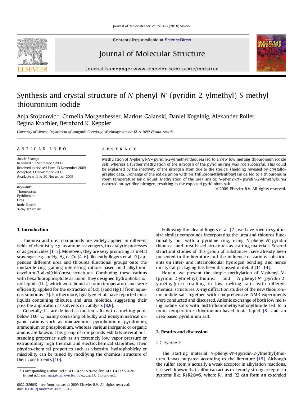 Synthesis and crystal structure of N-phenyl-N′-(pyridin-2-ylmethyl)-S-methyl-thiouronium iodide