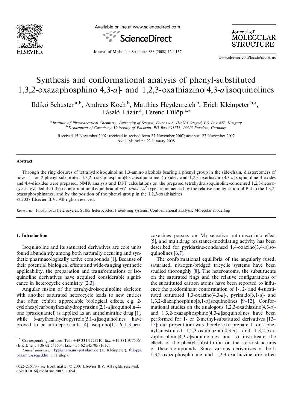 Synthesis and conformational analysis of phenyl-substituted 1,3,2-oxazaphosphino[4,3-a]- and 1,2,3-oxathiazino[4,3-a]isoquinolines