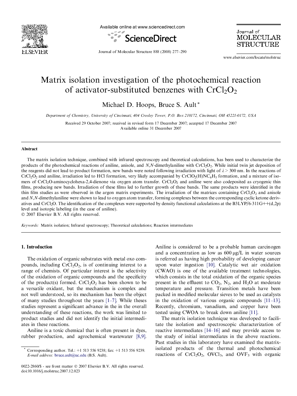 Matrix isolation investigation of the photochemical reaction of activator-substituted benzenes with CrCl2O2