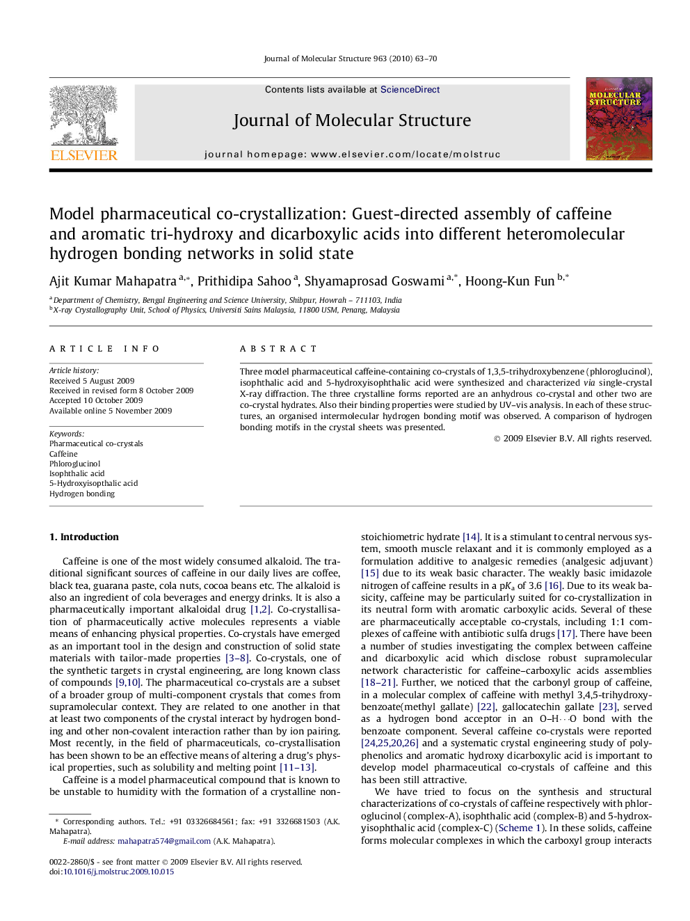 Model pharmaceutical co-crystallization: Guest-directed assembly of caffeine and aromatic tri-hydroxy and dicarboxylic acids into different heteromolecular hydrogen bonding networks in solid state