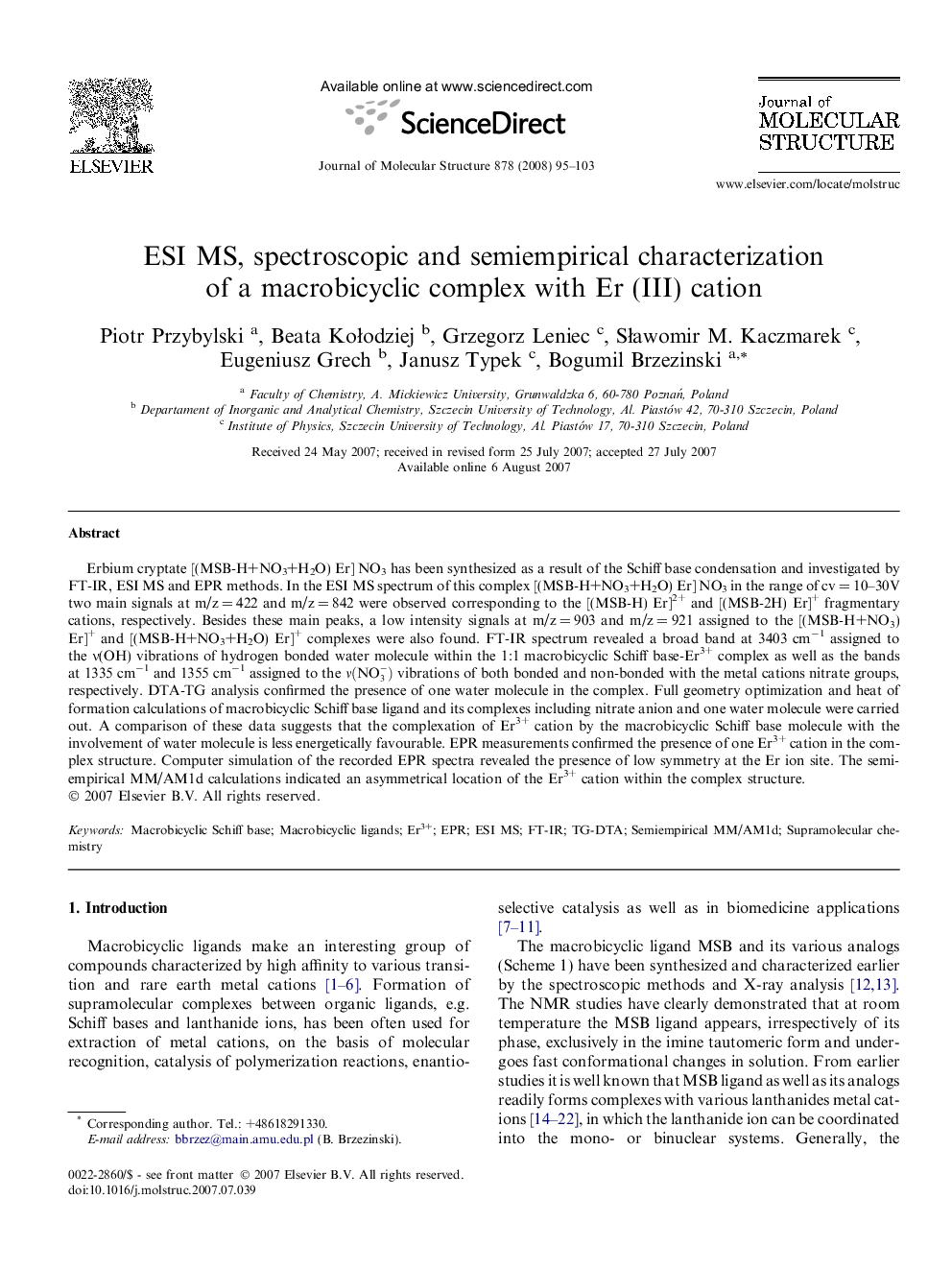 ESI MS, spectroscopic and semiempirical characterization of a macrobicyclic complex with Er (III) cation