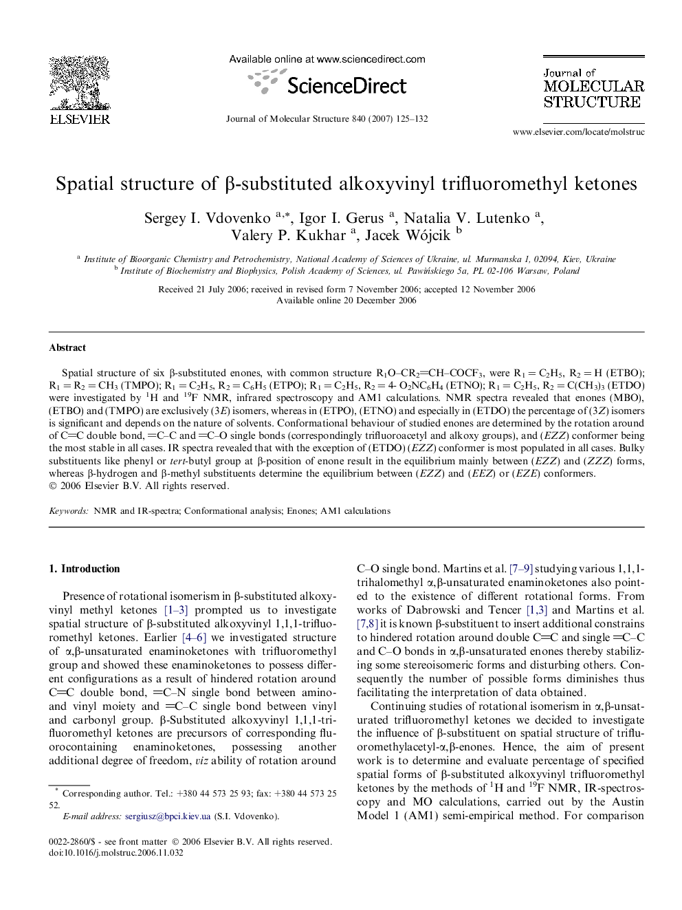 Spatial structure of Î²-substituted alkoxyvinyl trifluoromethyl ketones