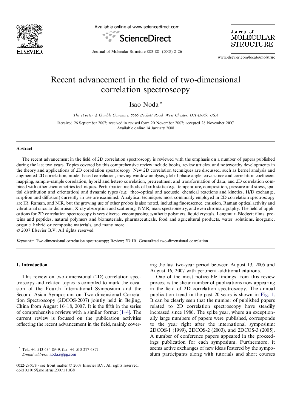 Recent advancement in the field of two-dimensional correlation spectroscopy