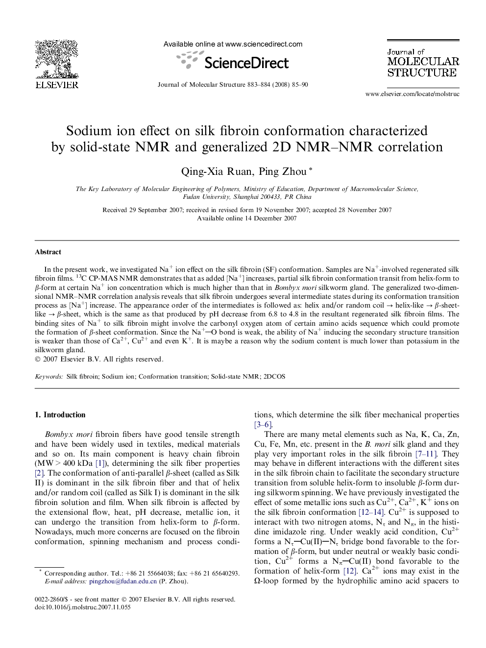 Sodium ion effect on silk fibroin conformation characterized by solid-state NMR and generalized 2D NMR–NMR correlation