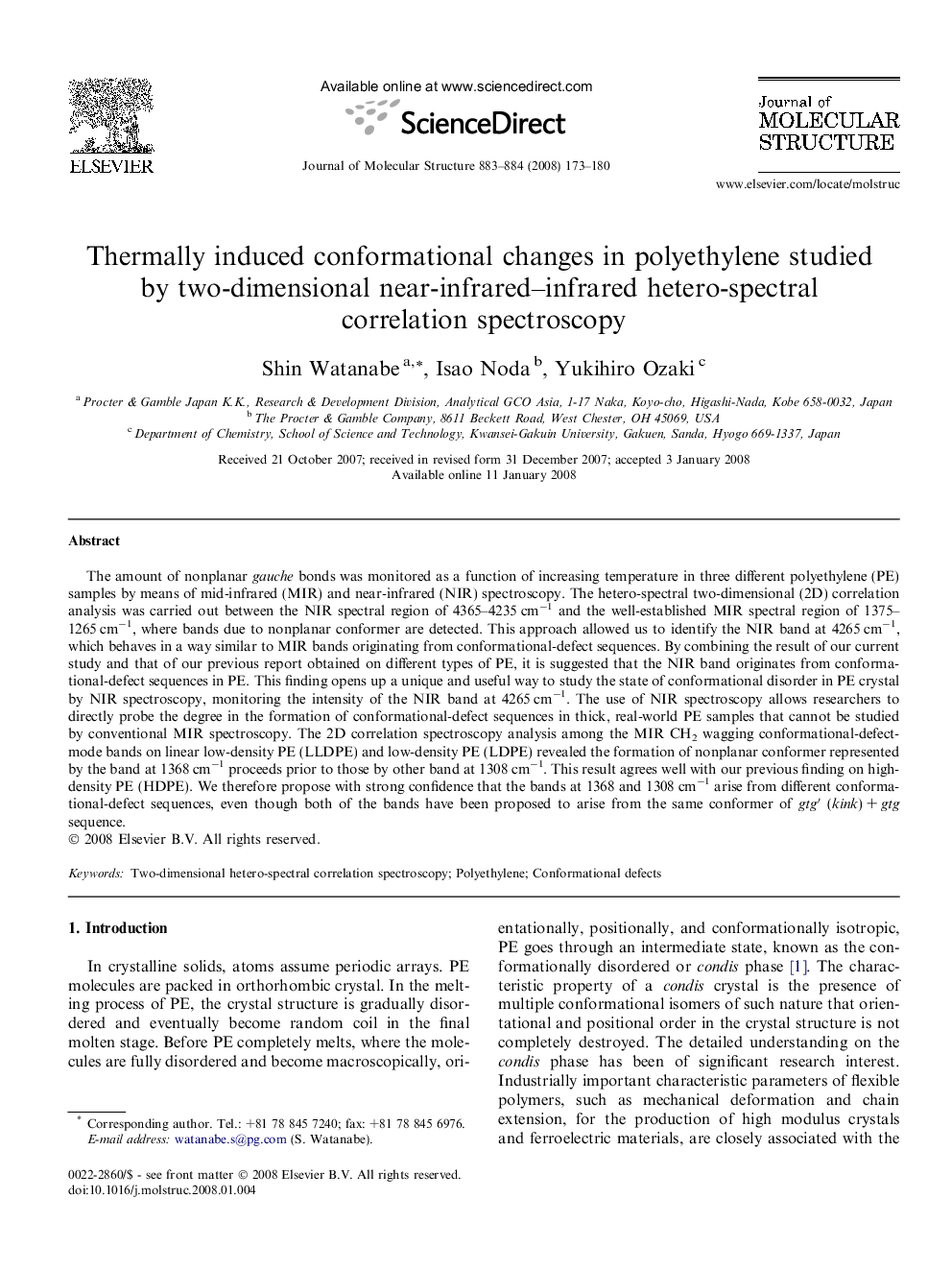 Thermally induced conformational changes in polyethylene studied by two-dimensional near-infrared–infrared hetero-spectral correlation spectroscopy