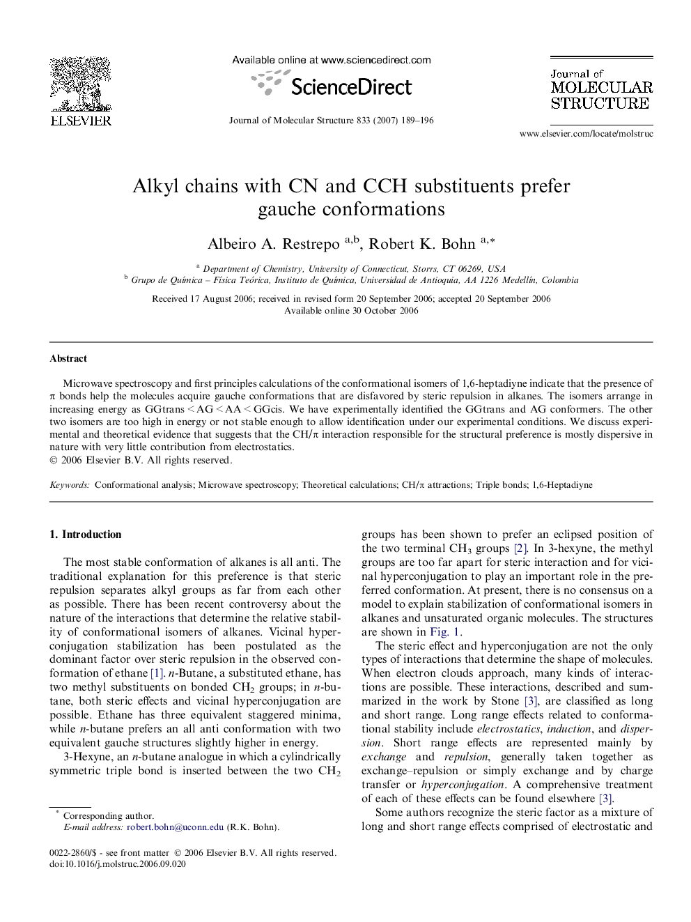 Alkyl chains with CN and CCH substituents prefer gauche conformations