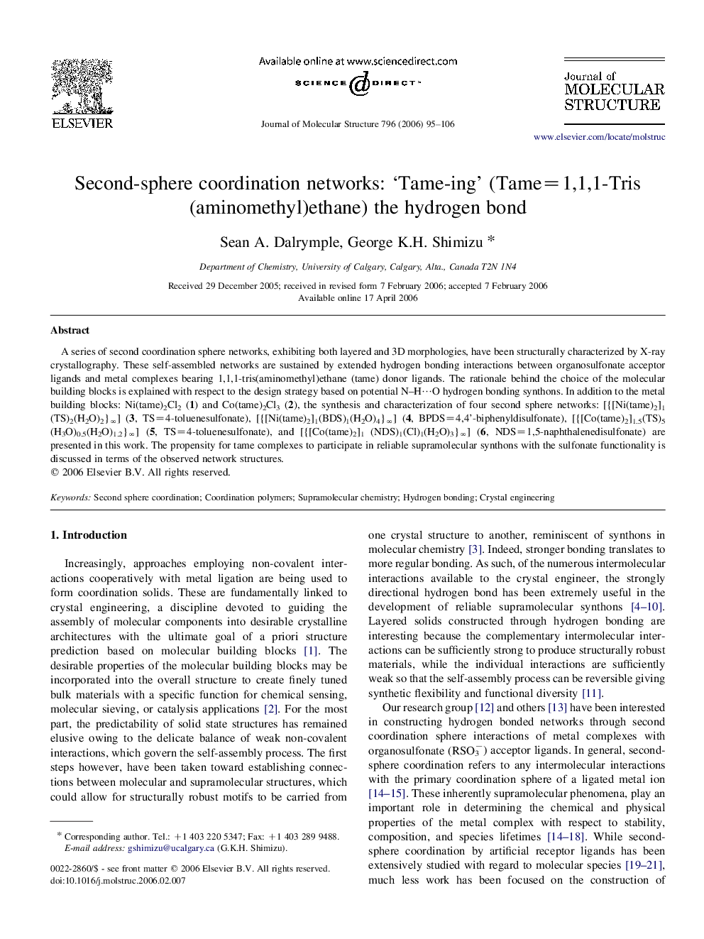 عکس صفحه اول مقاله: Second-sphere coordination networks: ‘Tame-ing’ (Tame=1,1,1-Tris(aminomethyl)ethane) the hydrogen bond Second-sphere coordination networks: ‘Tame-ing’ (Tame=1,1,1-Tris(aminomethyl)ethane) the hydrogen bond