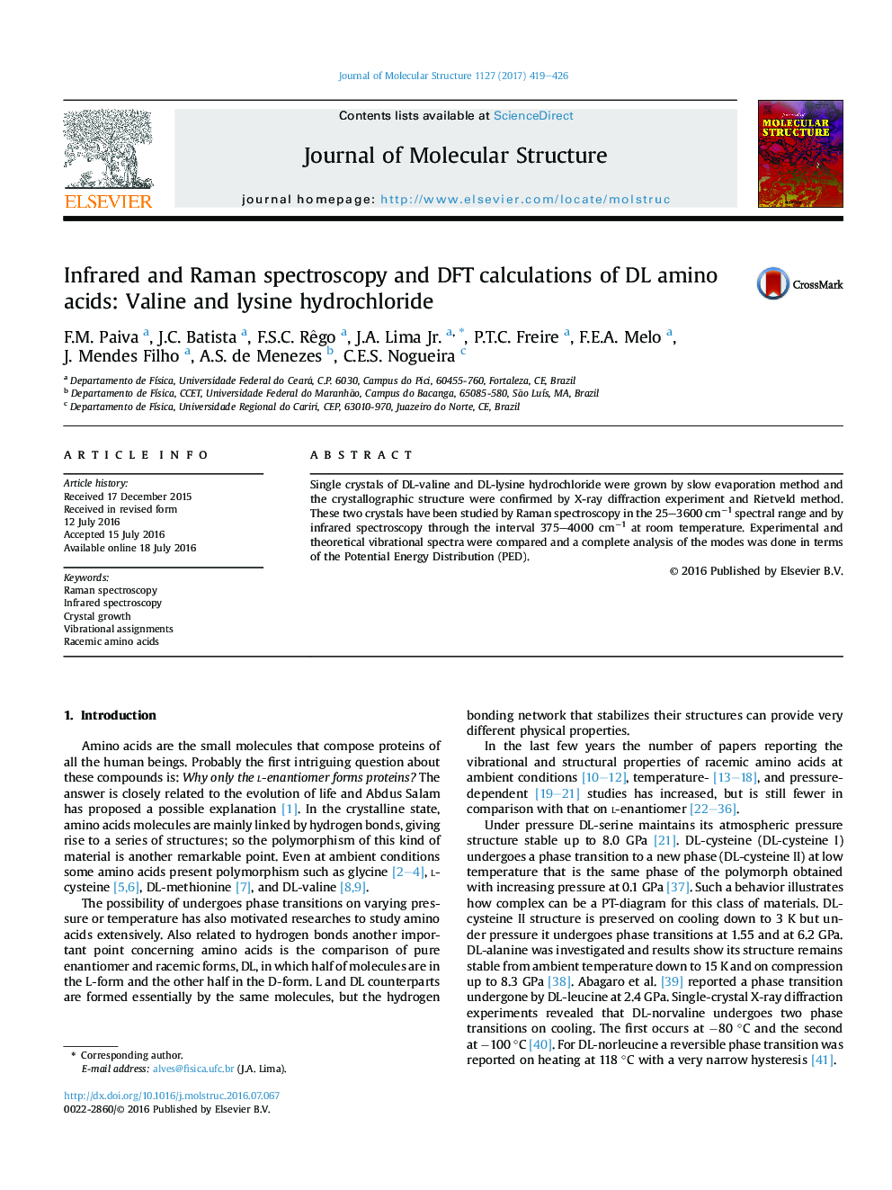 Infrared and Raman spectroscopy and DFT calculations of DL amino acids: Valine and lysine hydrochloride