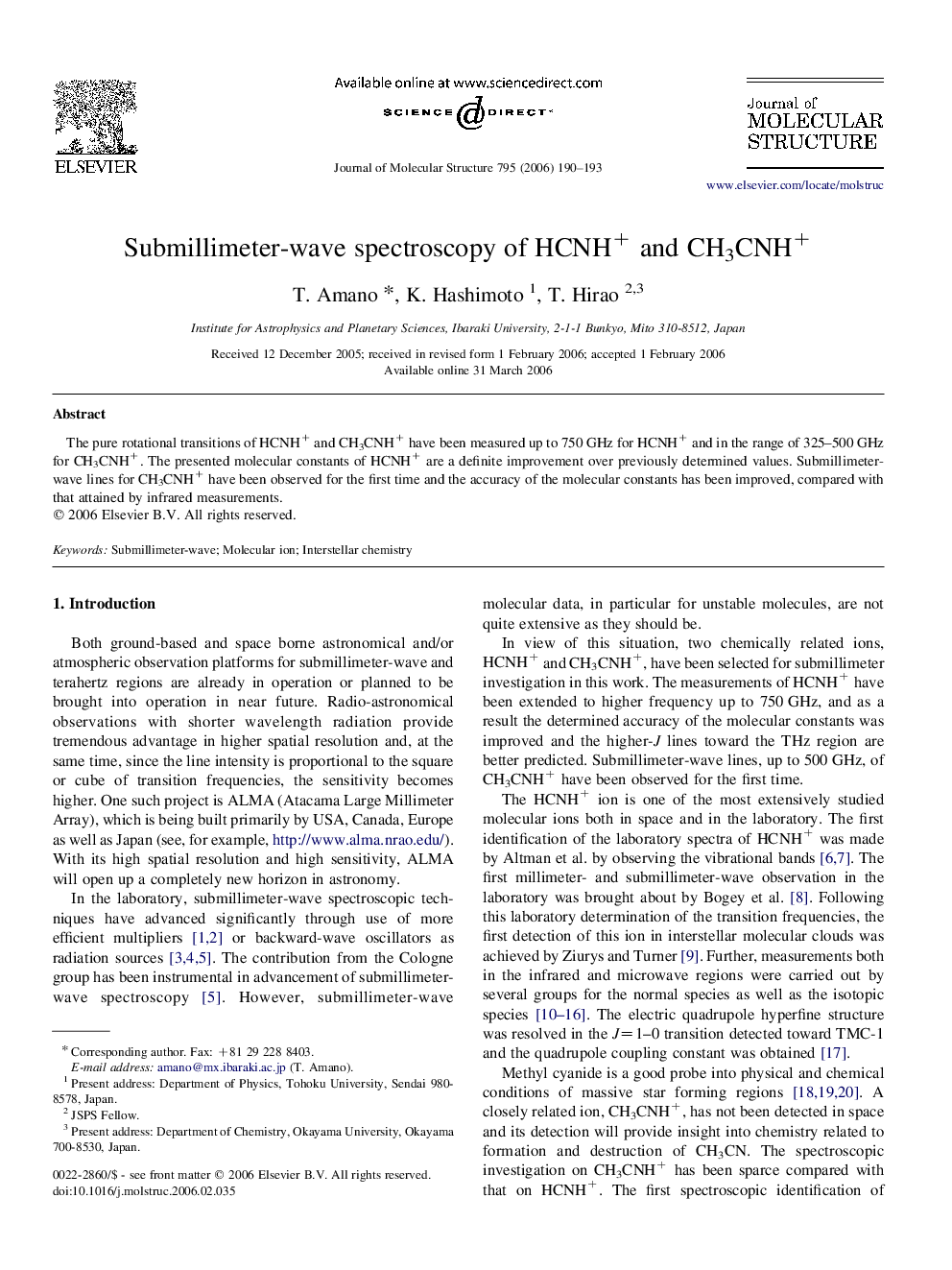 Submillimeter-wave spectroscopy of HCNH+ and CH3CNH+