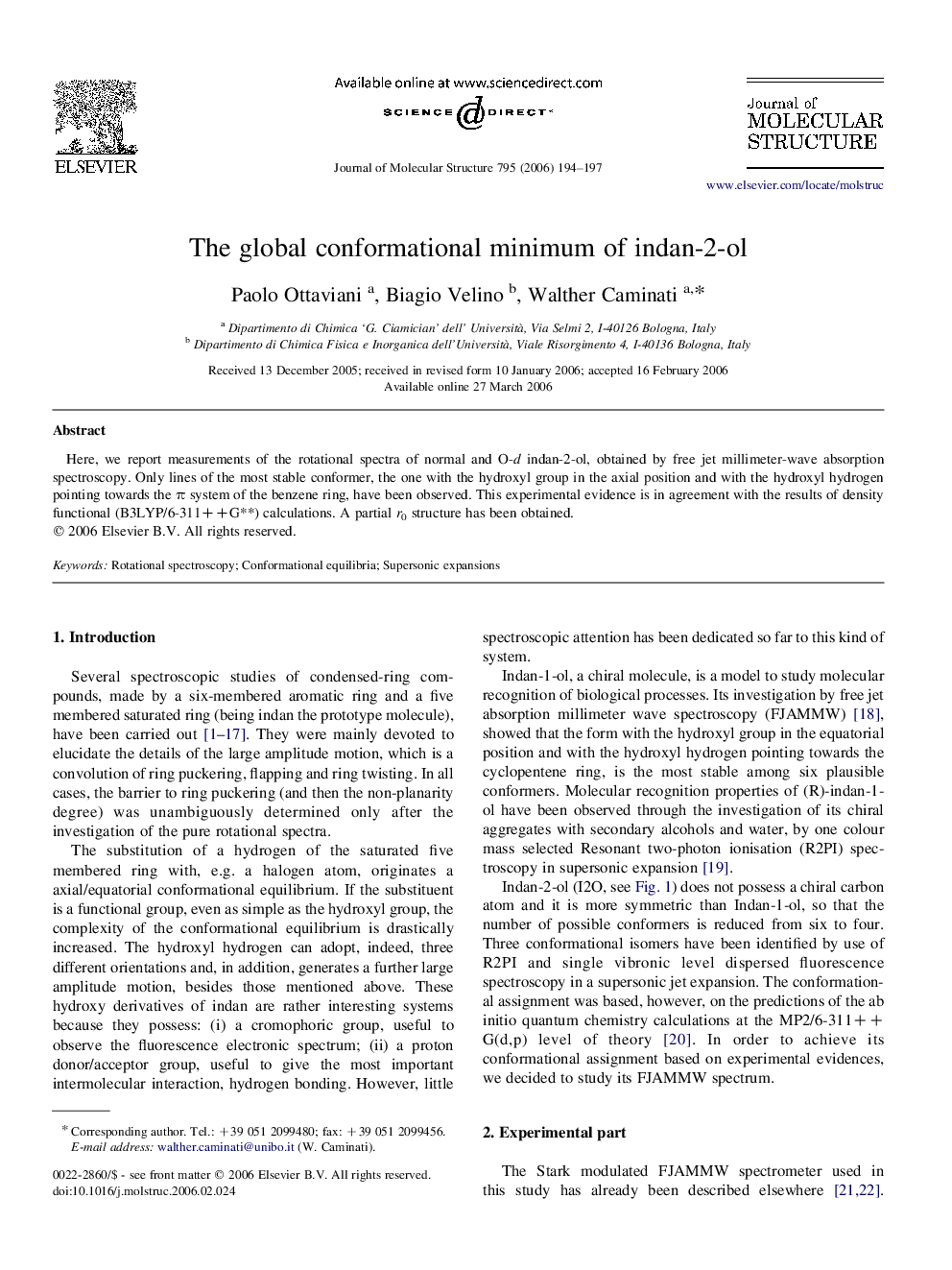 The global conformational minimum of indan-2-ol