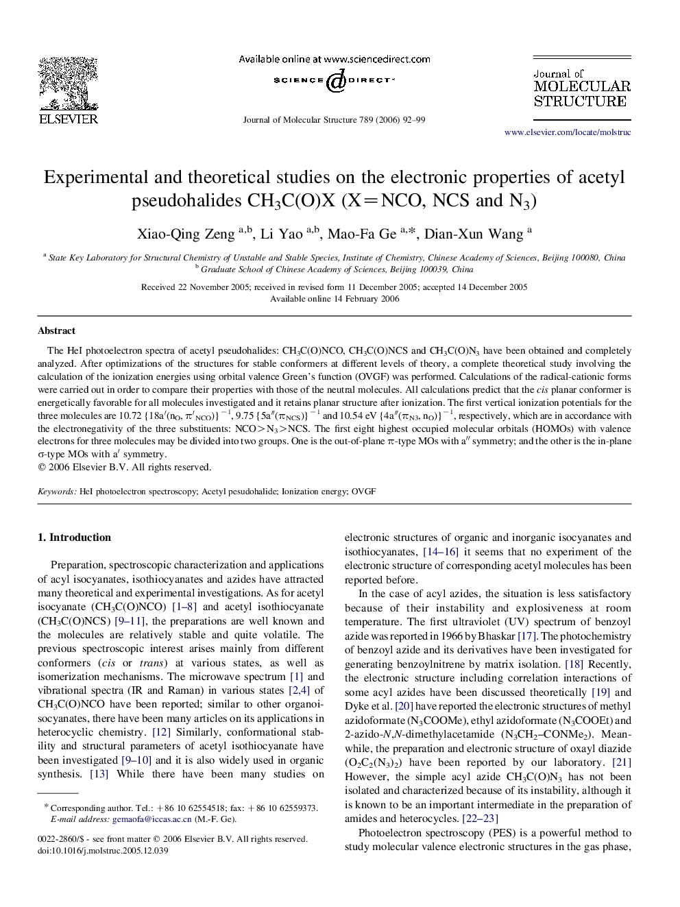 Experimental and theoretical studies on the electronic properties of acetyl pseudohalides CH3C(O)X (X=NCO, NCS and N3)