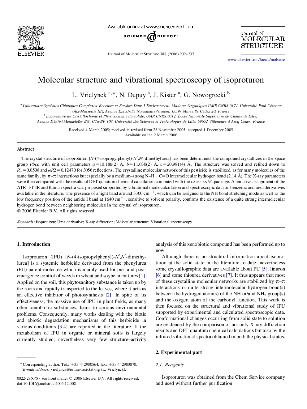 Molecular structure and vibrational spectroscopy of isoproturon