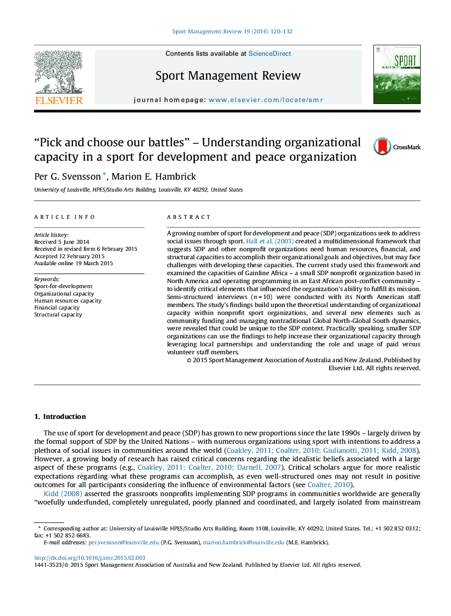 “Pick and choose our battles” – Understanding organizational capacity in a sport for development and peace organization