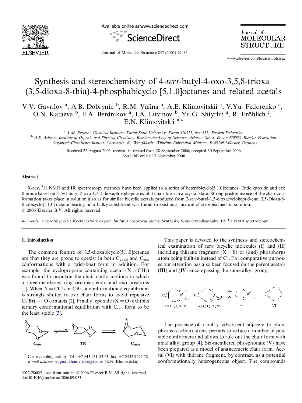 Synthesis and stereochemistry of 4-tert-butyl-4-oxo-3,5,8-trioxa (3,5-dioxa-8-thia)-4-phosphabicyclo [5.1.0]octanes and related acetals