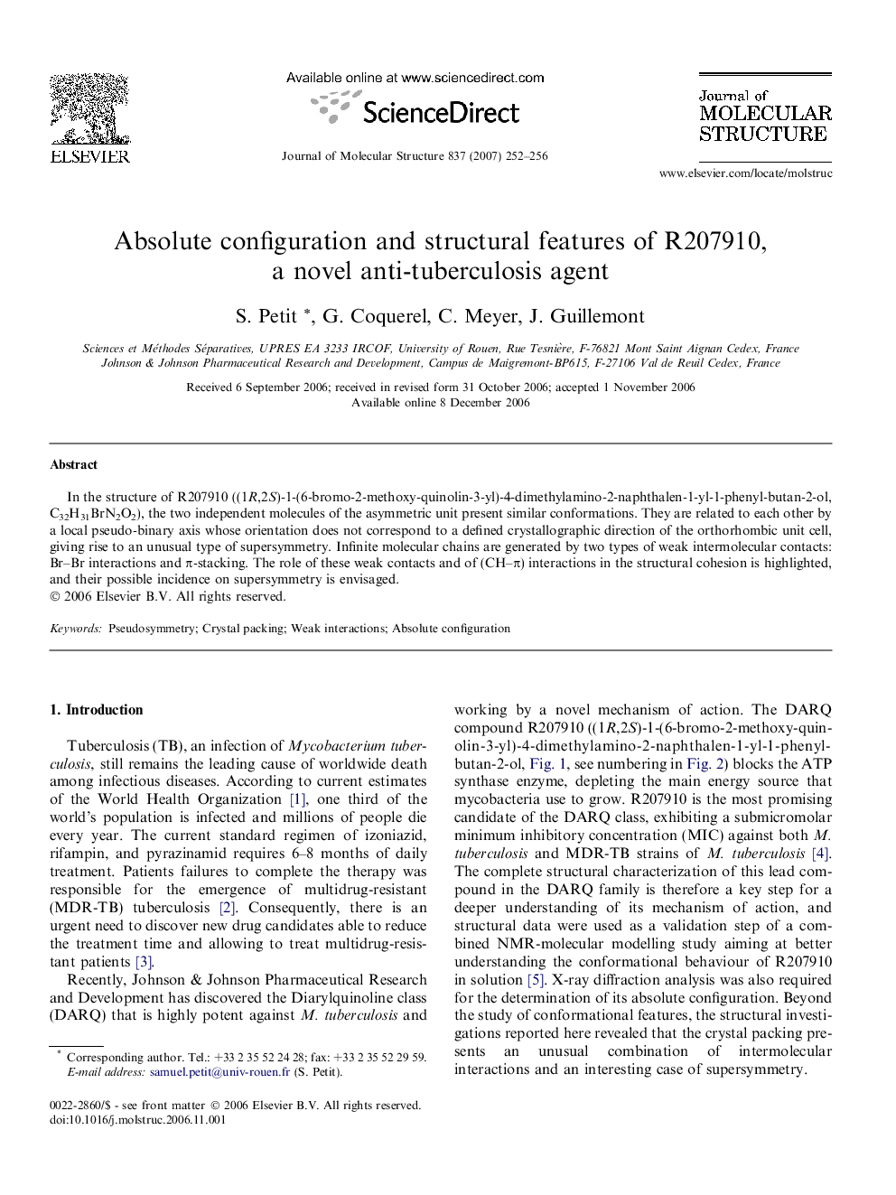 Absolute configuration and structural features of R207910, a novel anti-tuberculosis agent