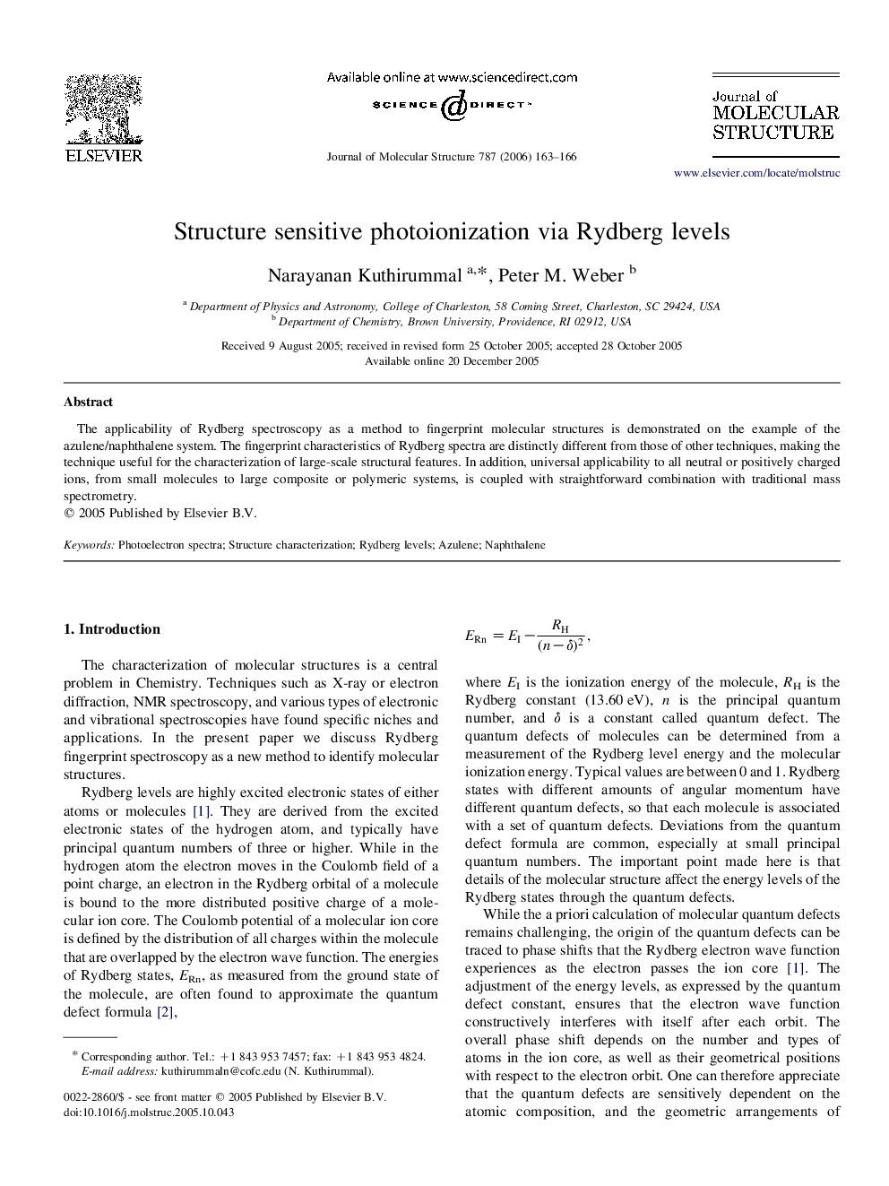 Structure sensitive photoionization via Rydberg levels