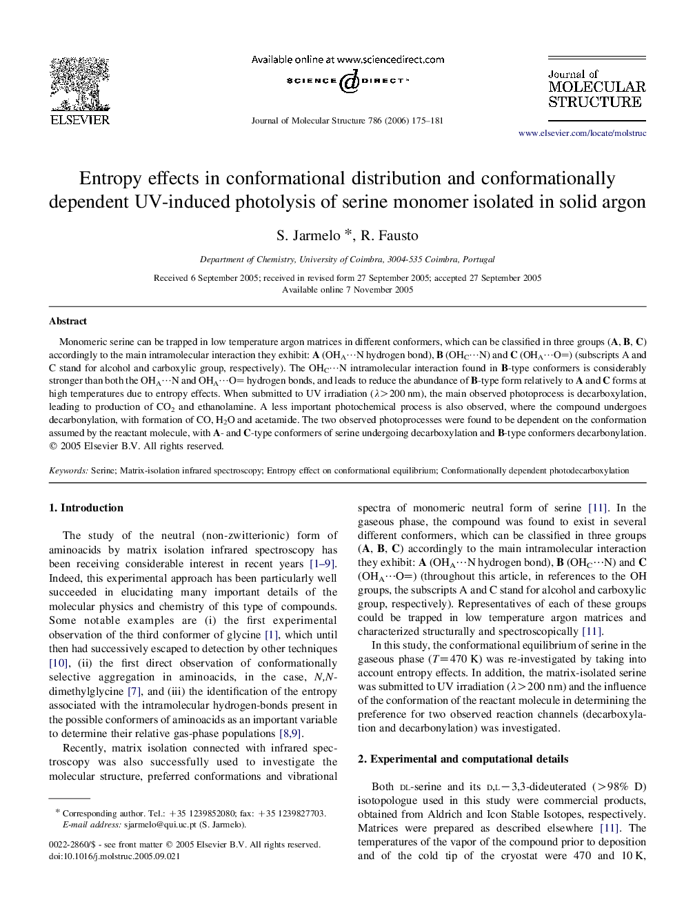 Entropy effects in conformational distribution and conformationally dependent UV-induced photolysis of serine monomer isolated in solid argon