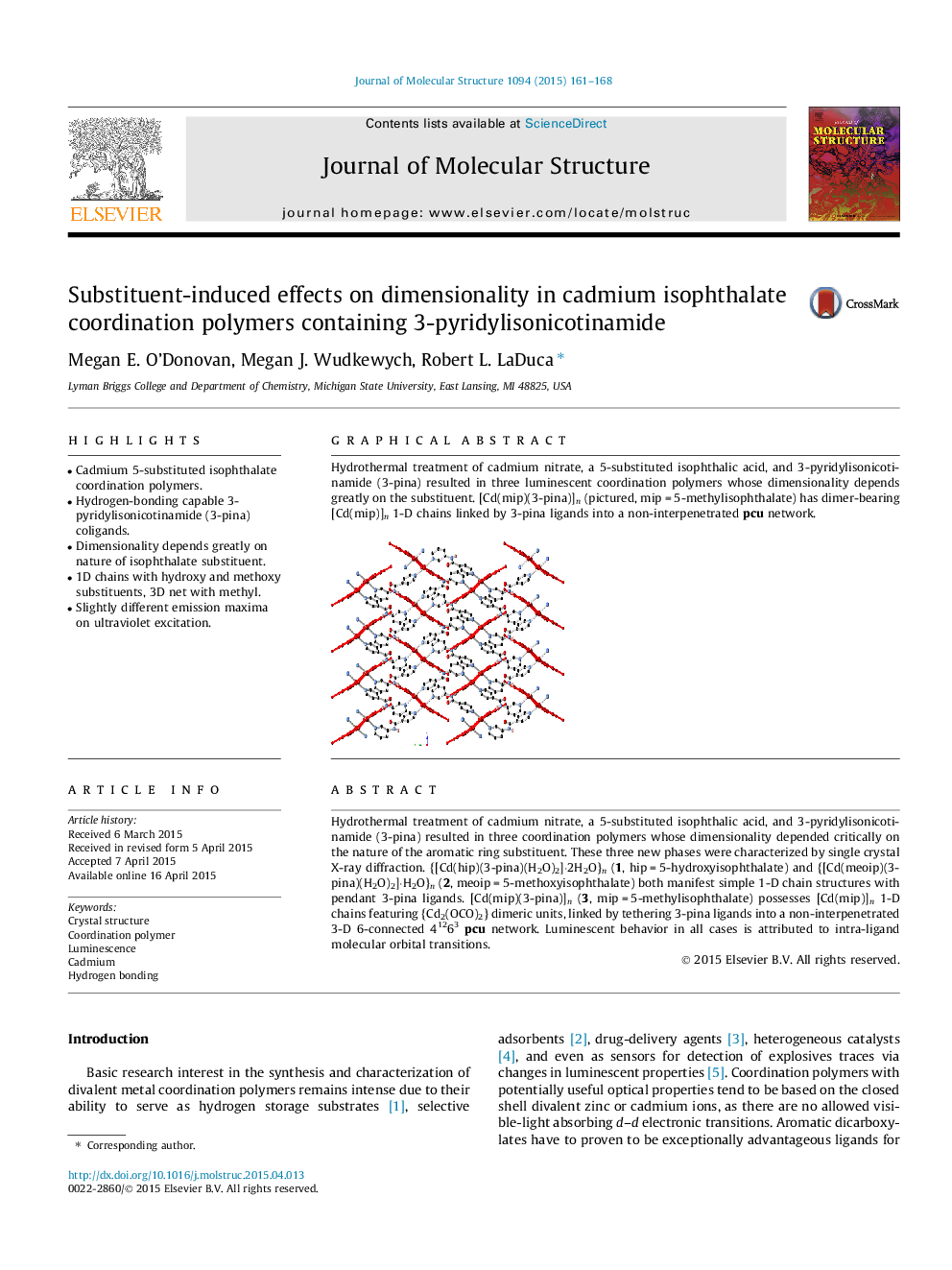 اثرات جایگزین ناشی از ابعاد بعدی در پلیمرهای هماهنگ سازی ایزوفلات کادمیوم حاوی 3-پرییدیلیشین کیتو آمینید 