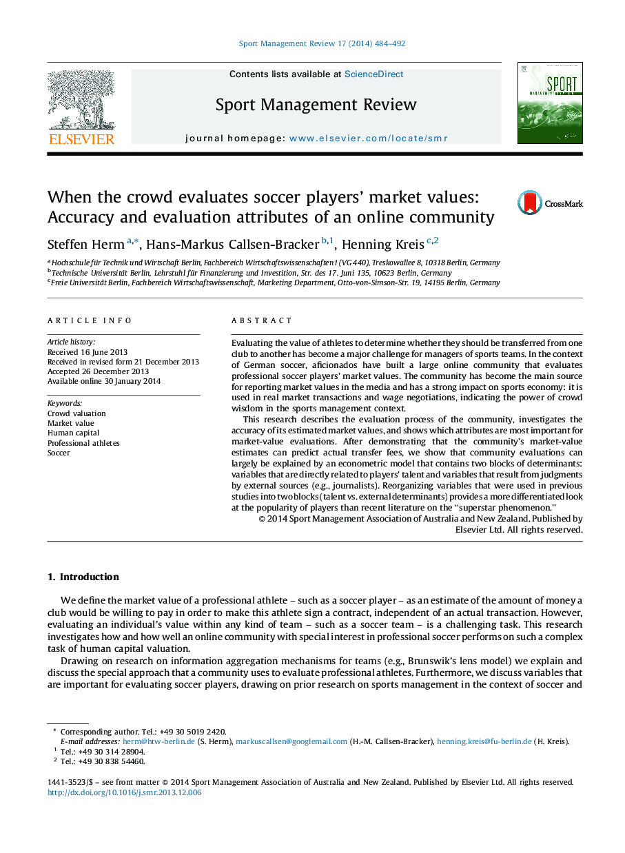 When the crowd evaluates soccer players’ market values: Accuracy and evaluation attributes of an online community