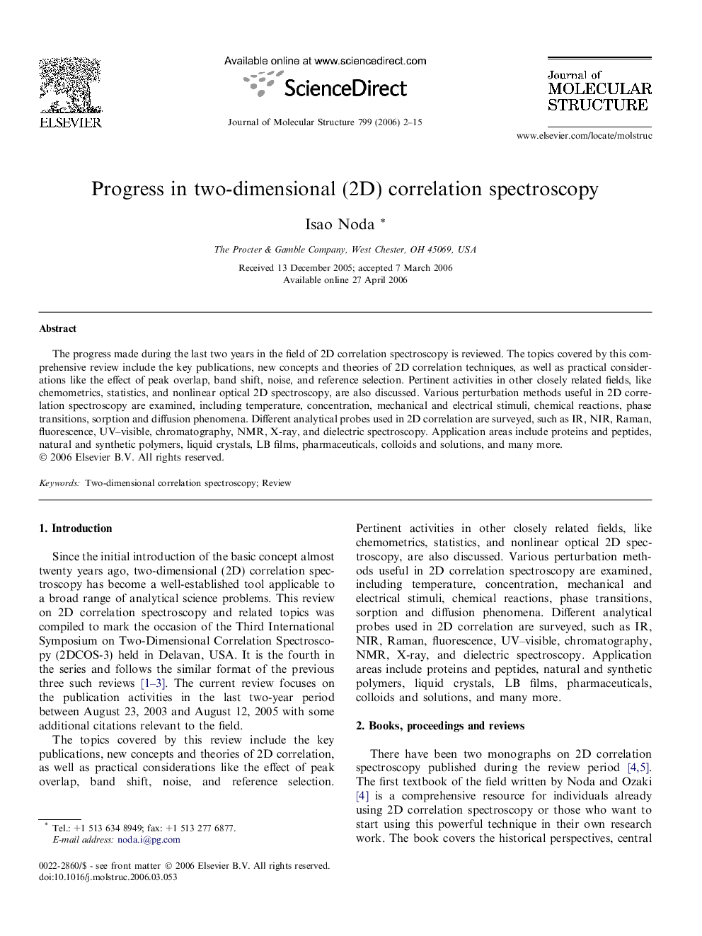 Progress in two-dimensional (2D) correlation spectroscopy