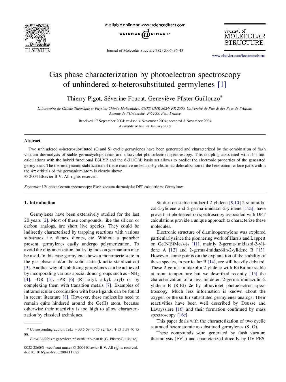 Gas phase characterization by photoelectron spectroscopy of unhindered Î±-heterosubstituted germylenes [1]