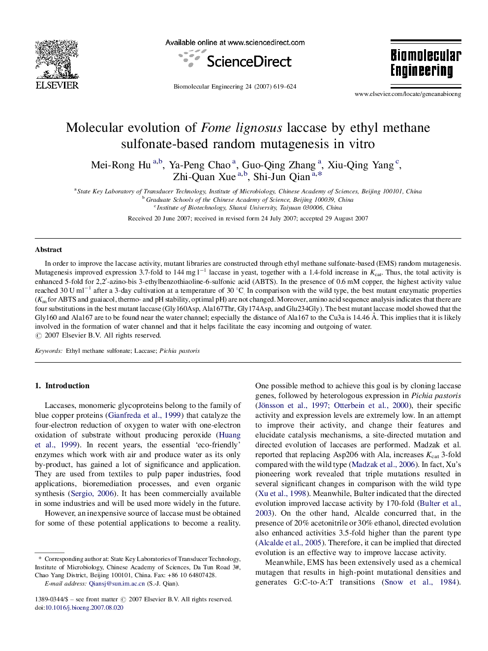 Molecular evolution of Fome lignosus laccase by ethyl methane sulfonate-based random mutagenesis in vitro