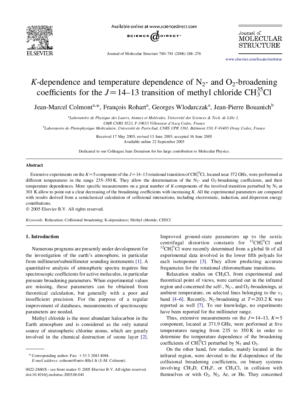 K-dependence and temperature dependence of N2- and O2-broadening coefficients for the J=14–13 transition of methyl chloride CH335Cl