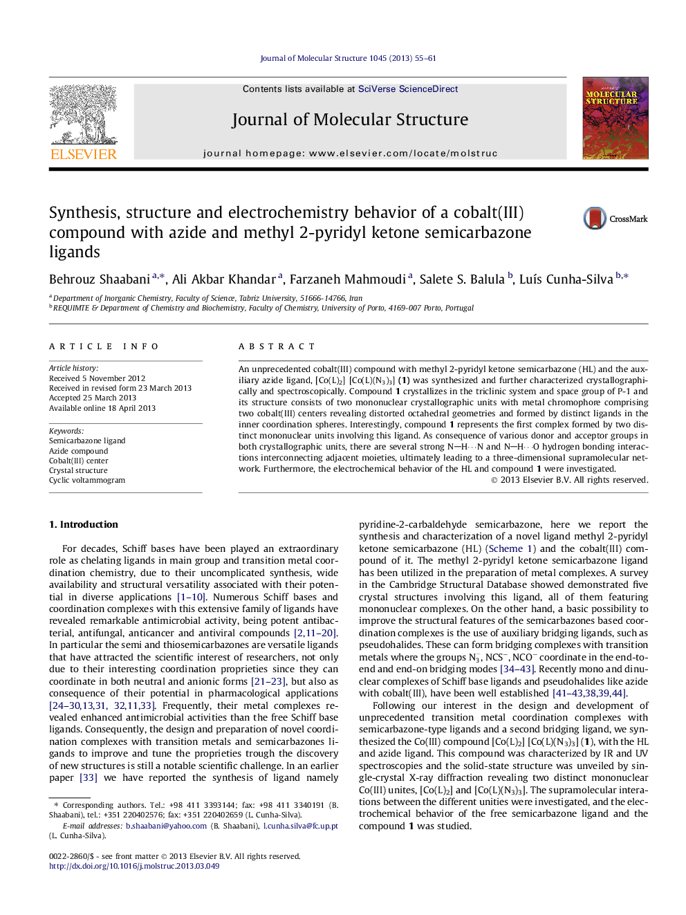 Synthesis, structure and electrochemistry behavior of a cobalt(III) compound with azide and methyl 2-pyridyl ketone semicarbazone ligands