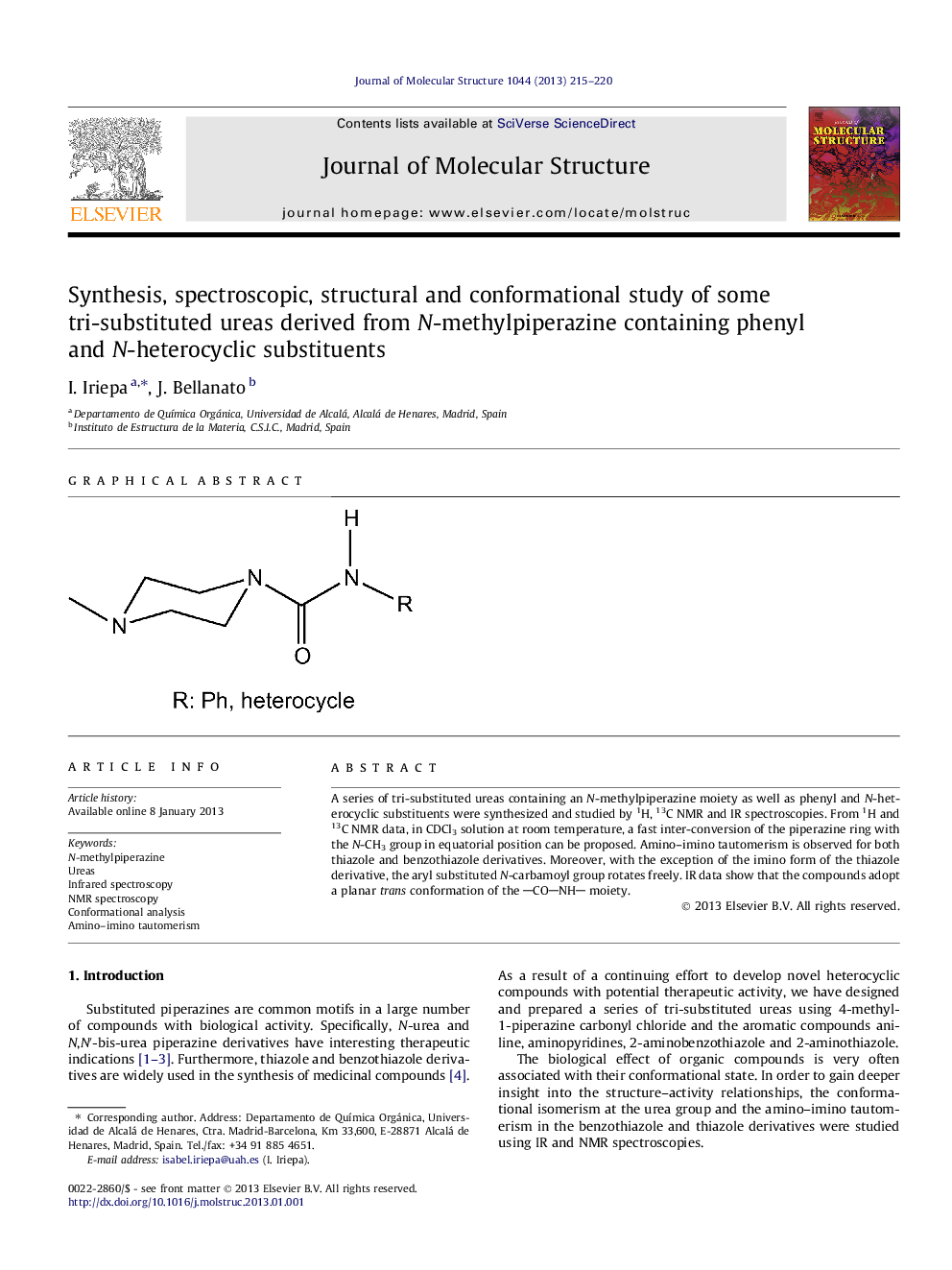 Synthesis, spectroscopic, structural and conformational study of some tri-substituted ureas derived from N-methylpiperazine containing phenyl and N-heterocyclic substituents