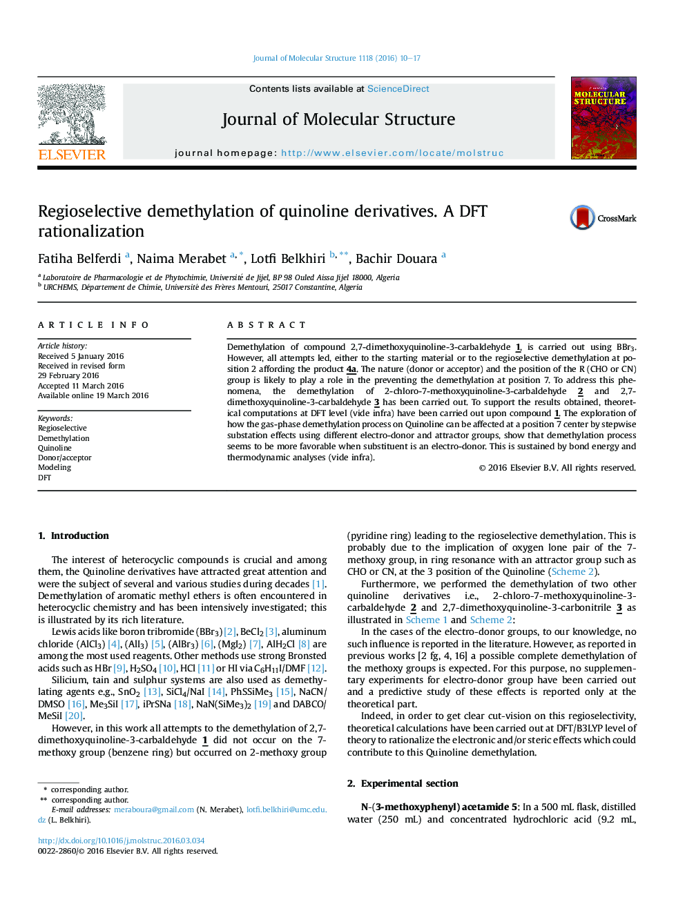 Regioselective demethylation of quinoline derivatives. A DFT rationalization