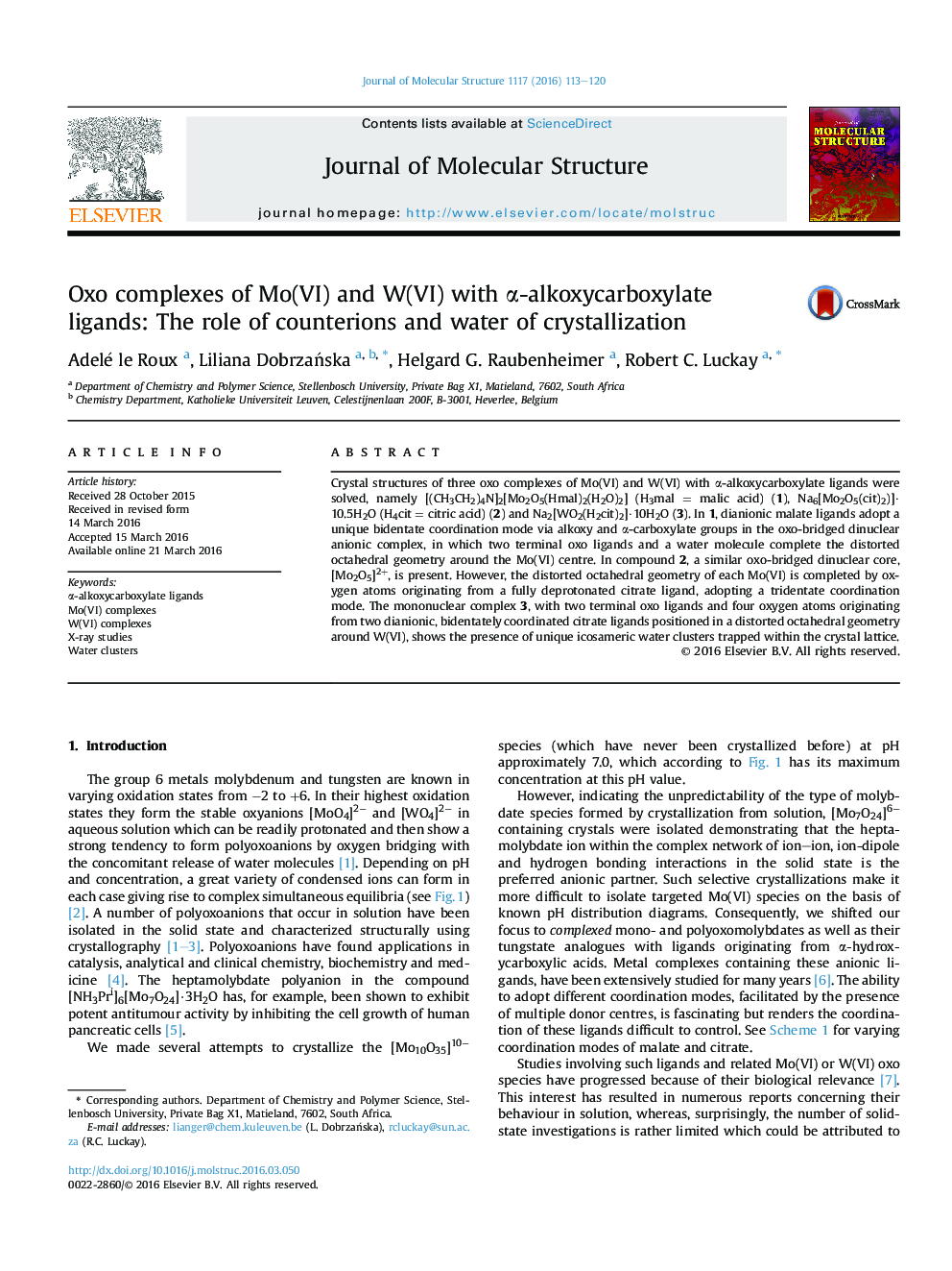 Oxo complexes of Mo(VI) and W(VI) with α-alkoxycarboxylate ligands: The role of counterions and water of crystallization