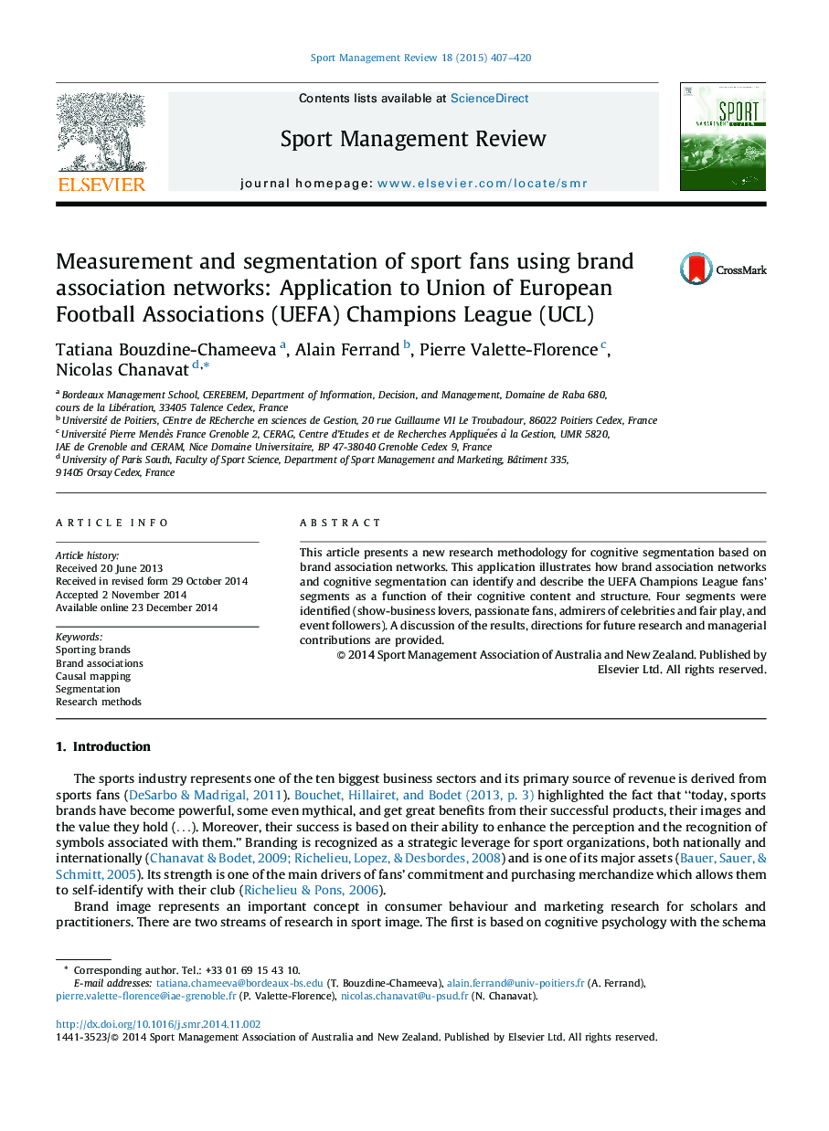 Measurement and segmentation of sport fans using brand association networks: Application to Union of European Football Associations (UEFA) Champions League (UCL)