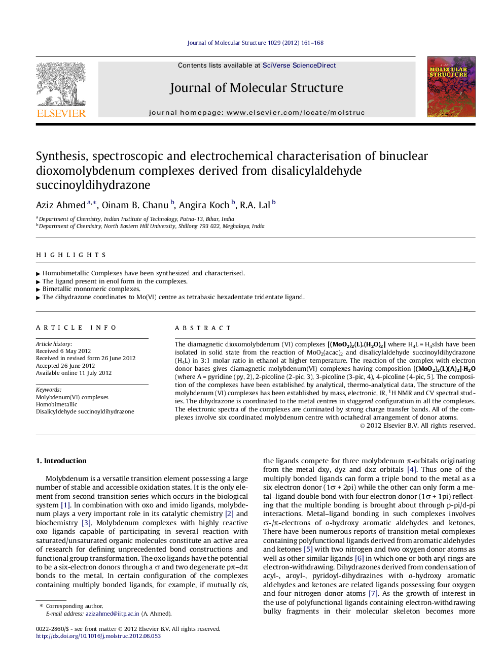 Synthesis, spectroscopic and electrochemical characterisation of binuclear dioxomolybdenum complexes derived from disalicylaldehyde succinoyldihydrazone