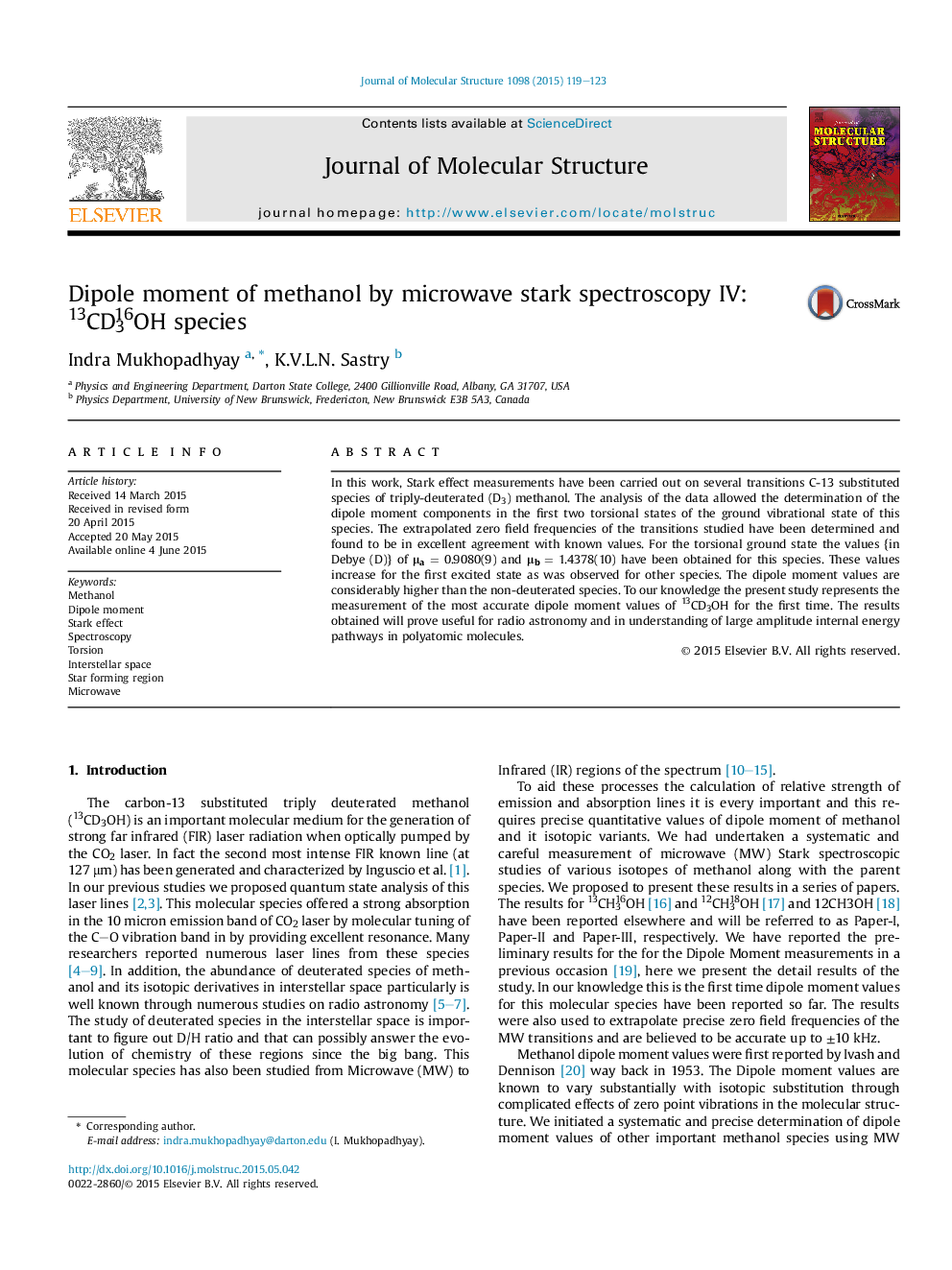 Dipole moment of methanol by microwave stark spectroscopy IV: 13CD316OH species