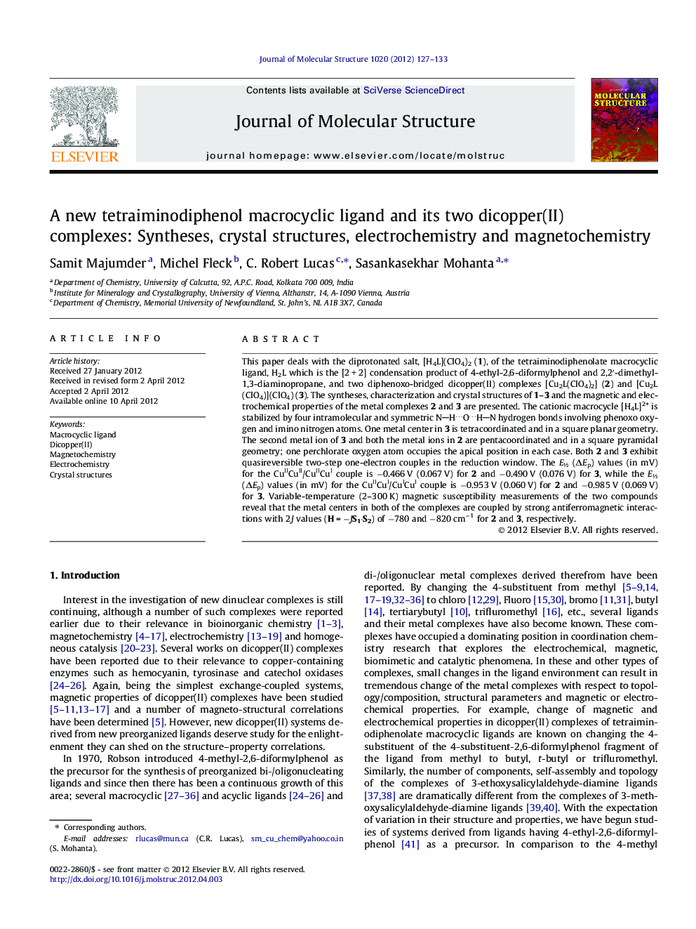 A new tetraiminodiphenol macrocyclic ligand and its two dicopper(II) complexes: Syntheses, crystal structures, electrochemistry and magnetochemistry