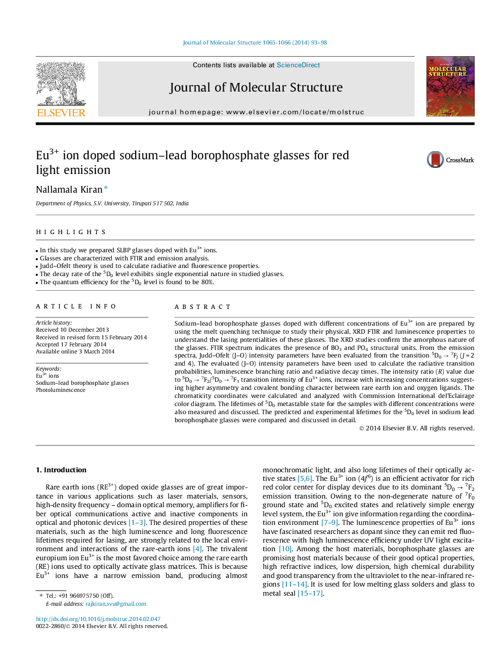 Eu3+ ion doped sodium–lead borophosphate glasses for red light emission