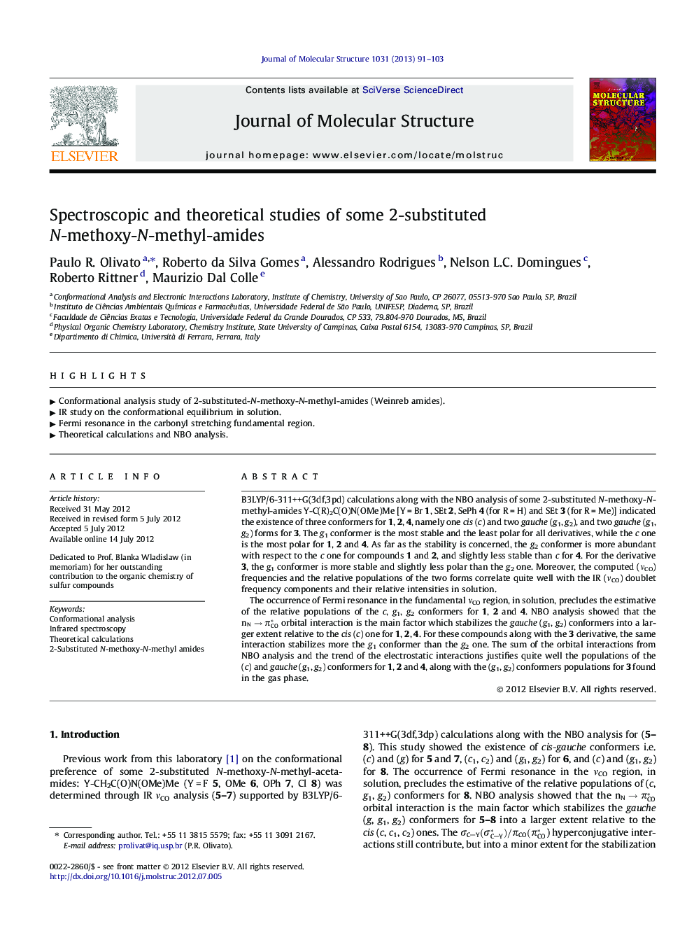 Spectroscopic and theoretical studies of some 2-substituted N-methoxy-N-methyl-amides