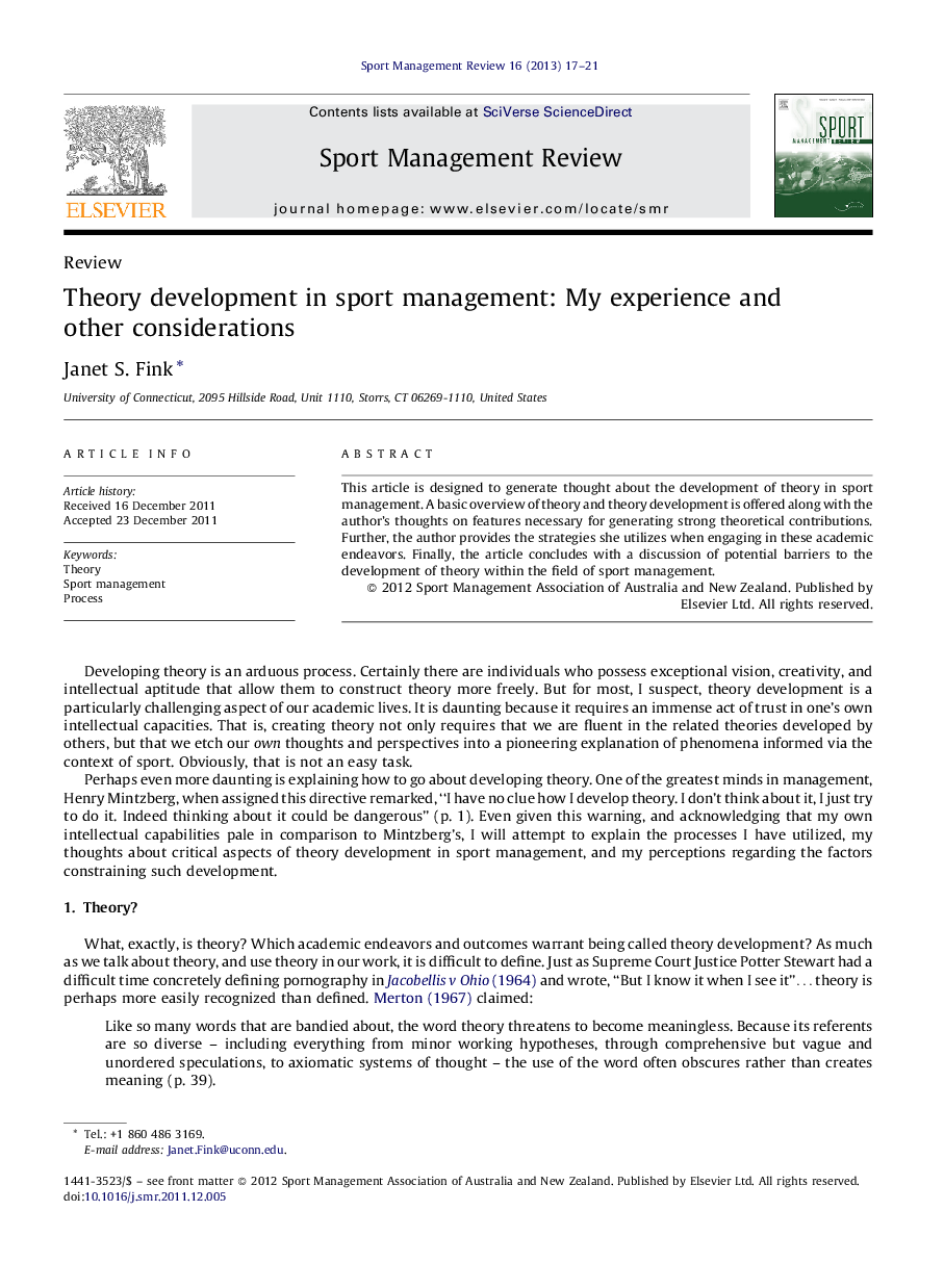 Theory development in sport management: My experience and other considerations