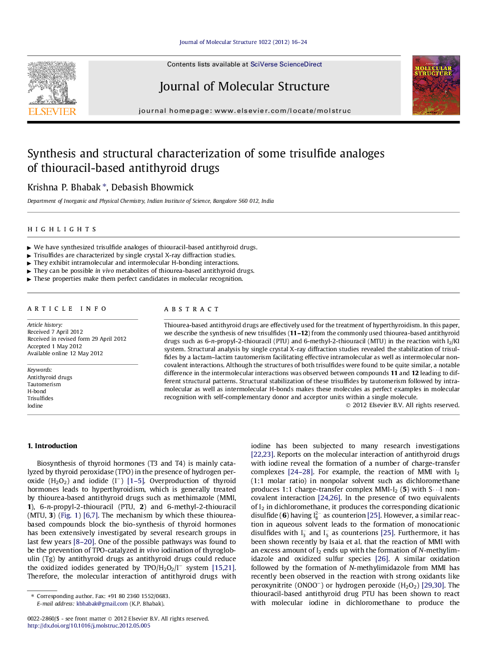 Synthesis and structural characterization of some trisulfide analoges of thiouracil-based antithyroid drugs