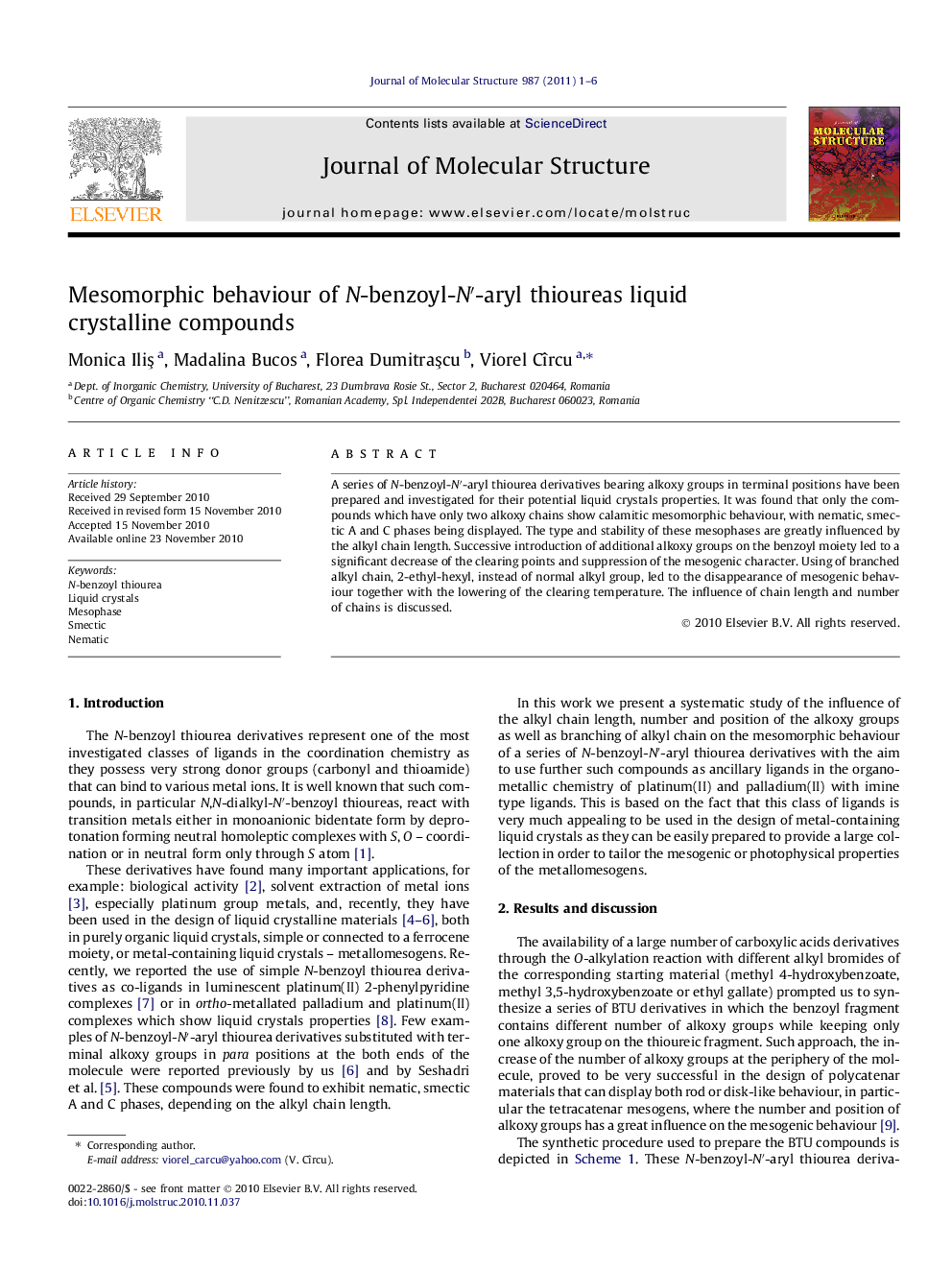 Mesomorphic behaviour of N-benzoyl-N′-aryl thioureas liquid crystalline compounds